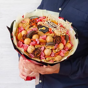 Сладкий букет УЧИТЕЛЮ из папайи, кураги, вяленой груши, инжира, меда, орехов и пастилы в подарок для женщин - №1783